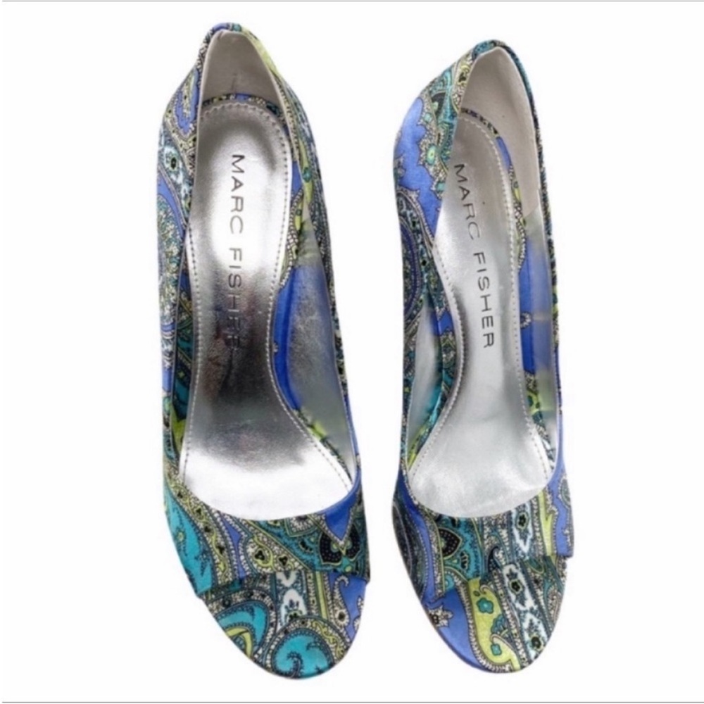 MARC FISHER paisley satin heels shoes 8m - Picture 6 of 10